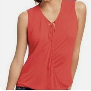 CAbi wrap tank top jersey knit blouse, elastic at hip key hole tie neck #765 EUC